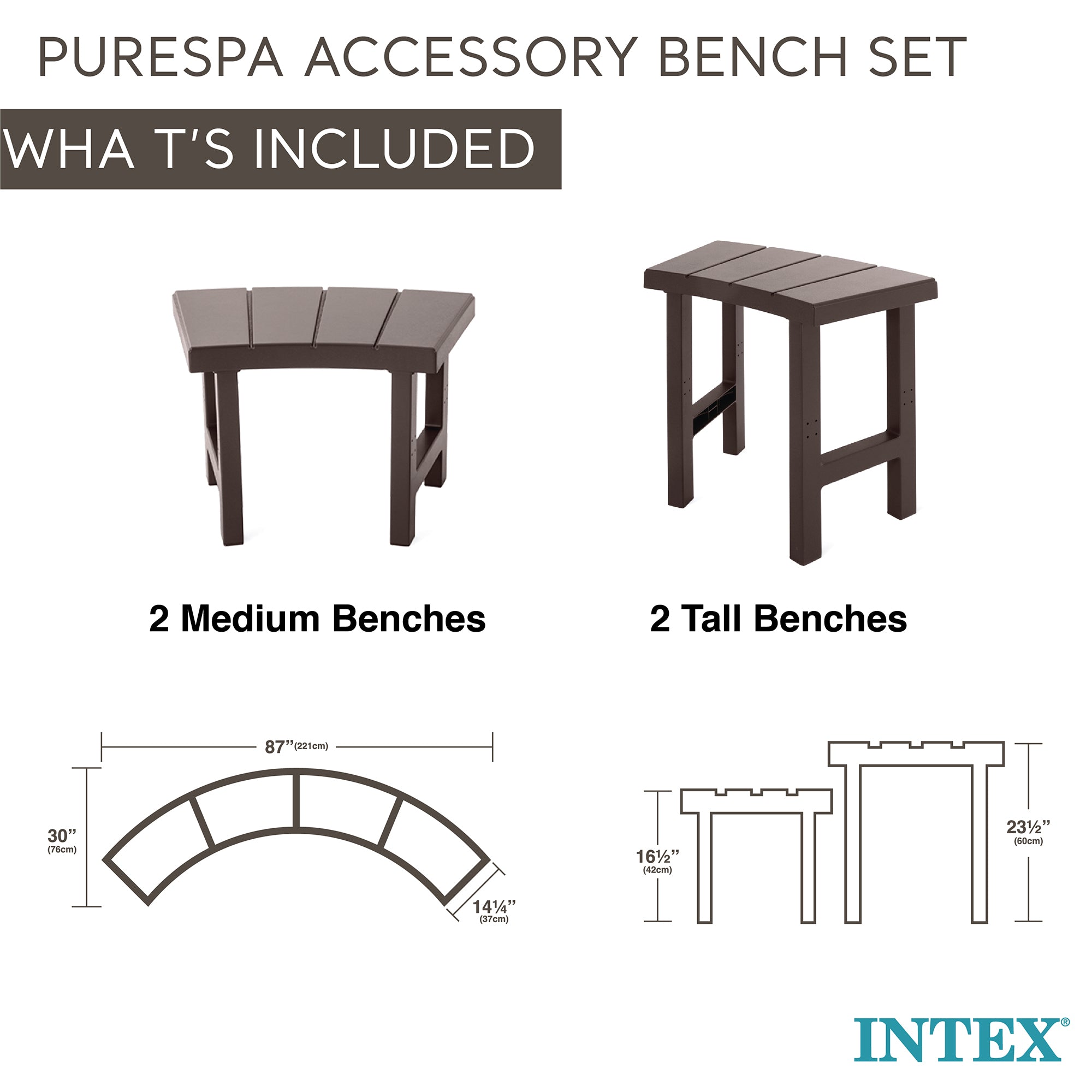 Intex PureSpa Plus Portable Inflatable Jet Spa & Medium PureSpa Benches (2 Pack)