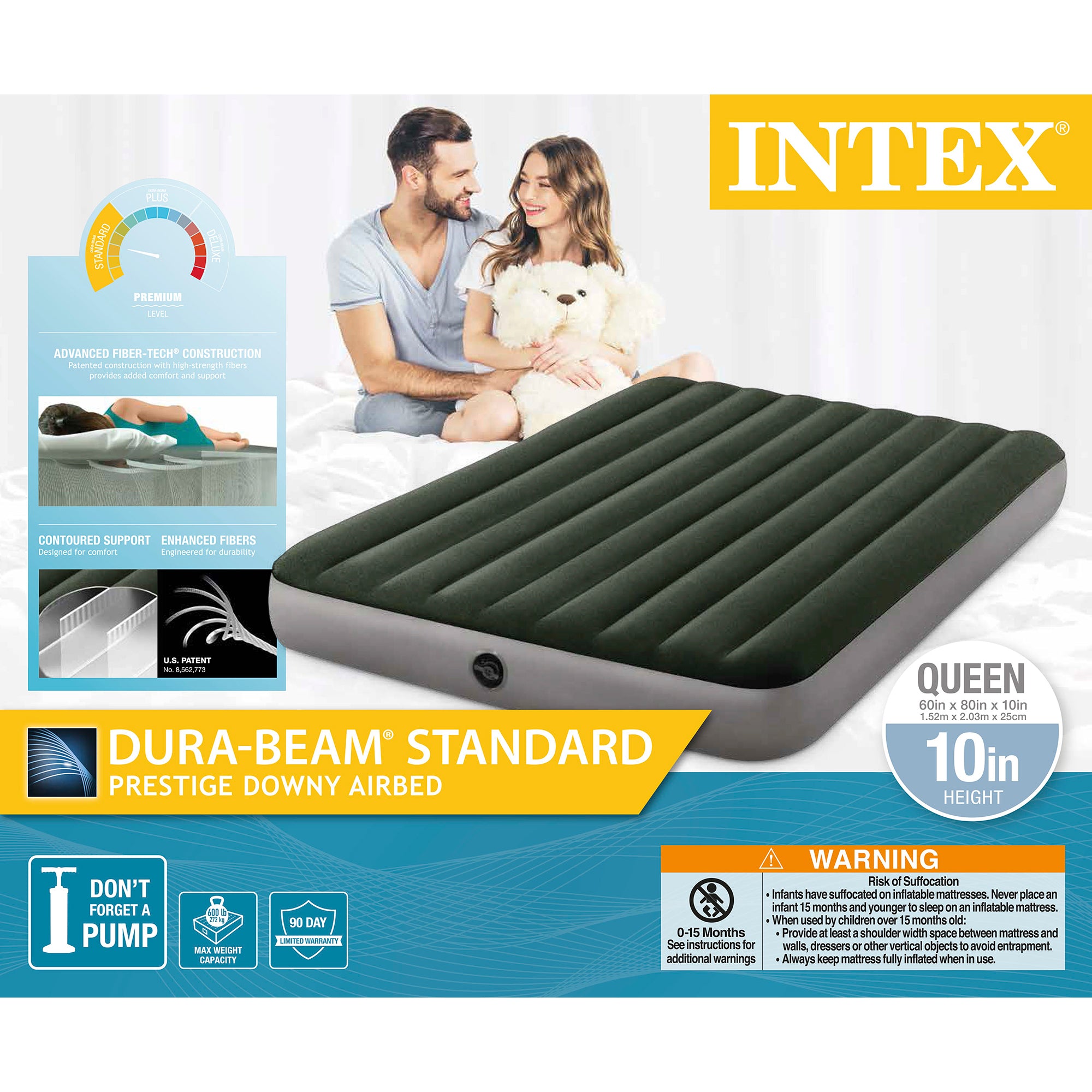 Intex 64109E Dura-Beam Prestige Downy Inflatable Airbed, Queen (Open Box) - VMInnovations
