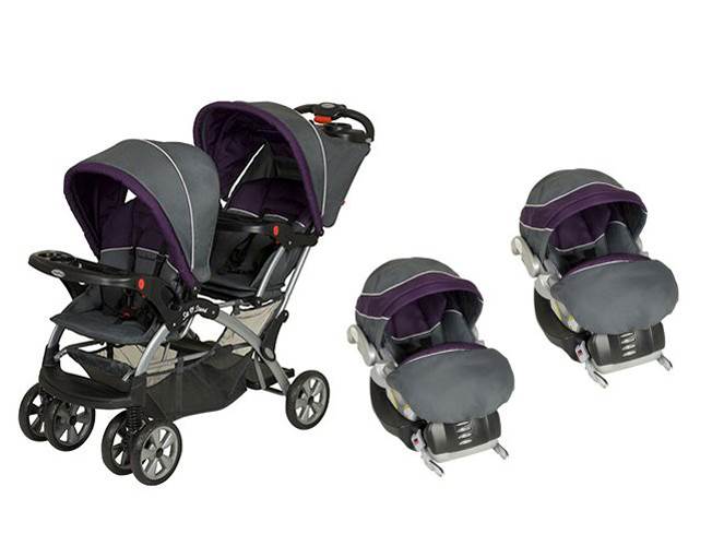 Baby Trend Sit N Stand Double Baby Stroller and Two Flex Loc Car Seats, Elixer