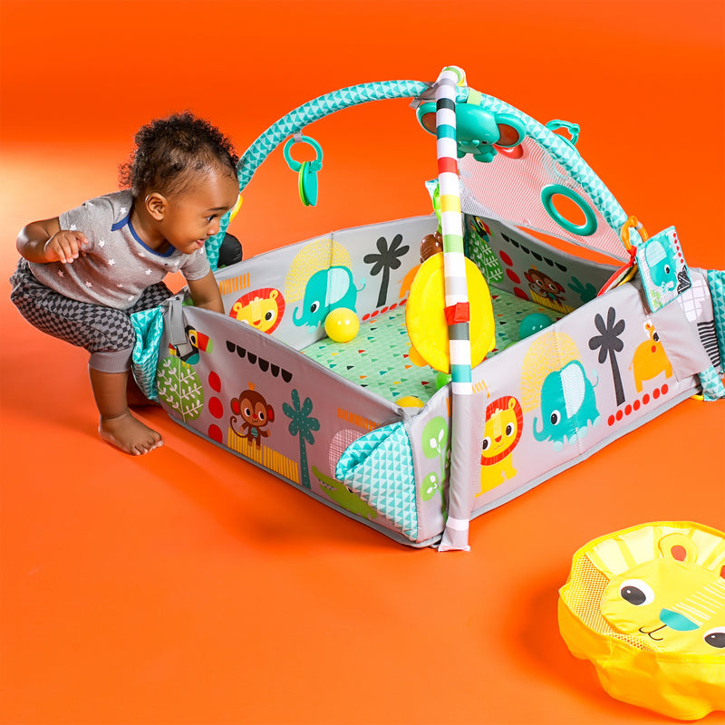 Bright Starts 5 in 1 Your Way Ball Play Baby Activity Gym Ball Pit, Safari Party