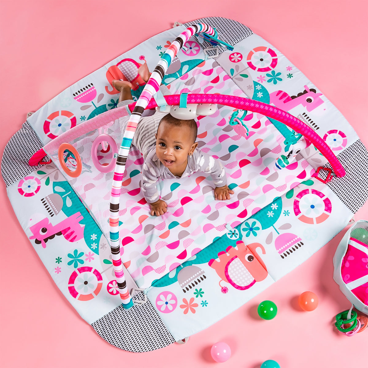 Bright Starts 5 in 1 Your Way Play Baby Activity Gym Ball Pit, Pink Pinwheel - VMInnovations