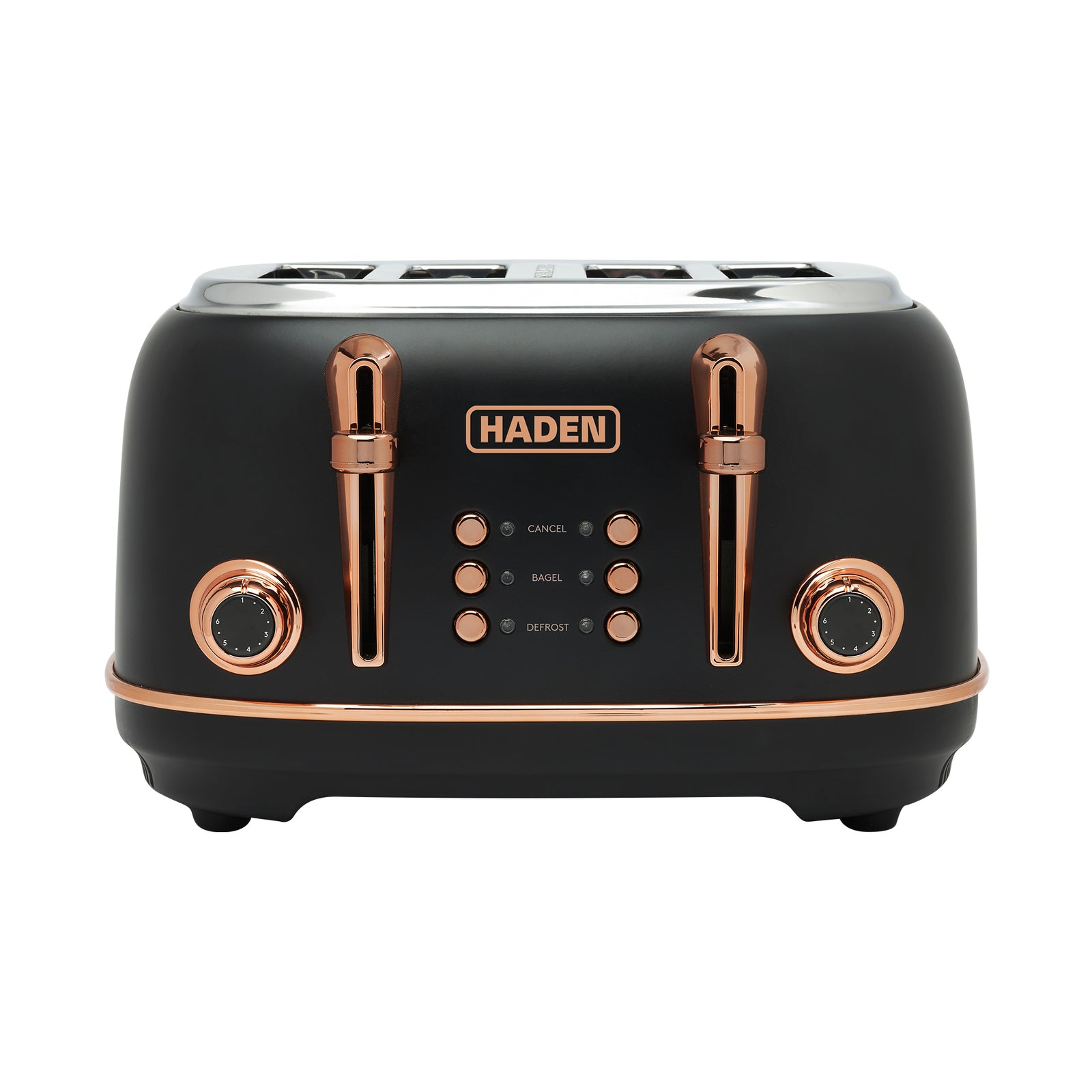 Haden Heritage 4 Slice Wide Slot Stainless Steel Toaster, Black & Copper - VMInnovations
