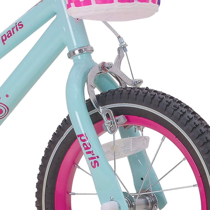 JOYSTAR Paris Kids Bike for Girls Ages 3-5 w/ Training Wheels, 14", Blue/Fuschia