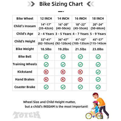 Totem Bike for Boys & Girls Ages 3-5 w/ Training Wheels, 14" (Open Box)