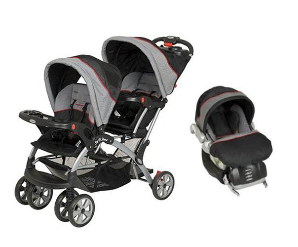 Baby Trend Sit N Stand Double Infant Toddler Stroller Travel System w/ Car Seat