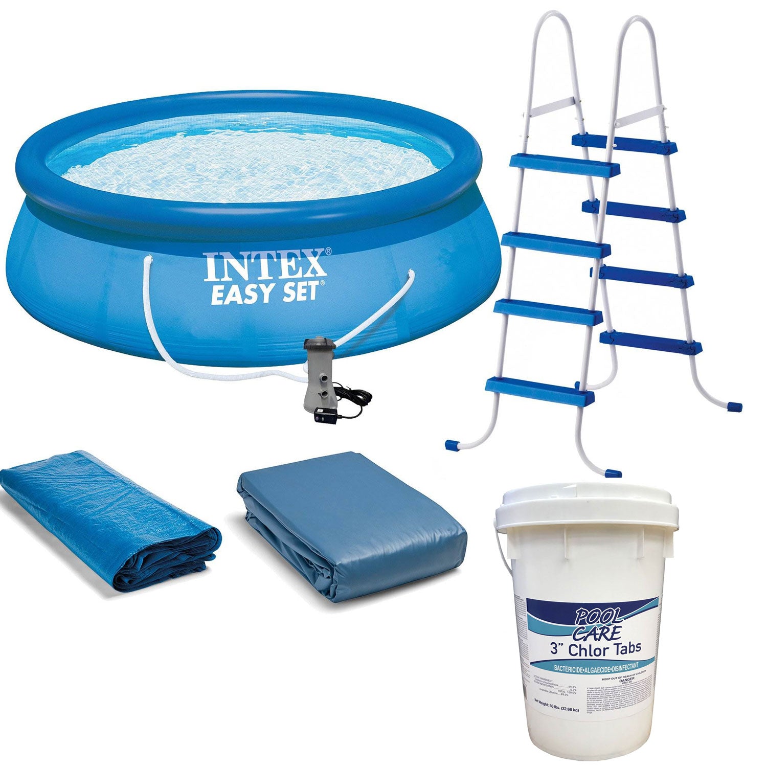 Intex 15' x 48" Inflatable Above Ground Bundle w/ Pool Care Chlorine Tabs, 50 Lb