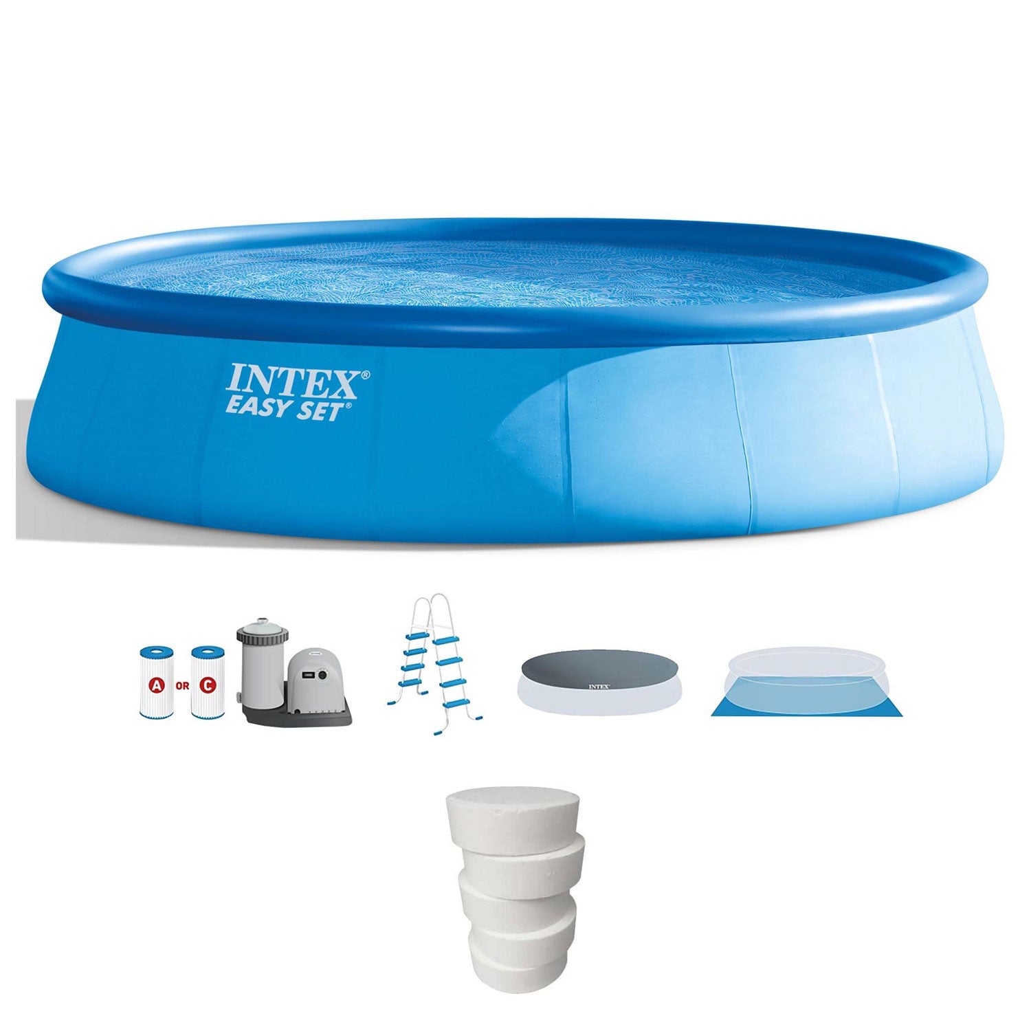 Intex 18 x 4 ft Inflatable Above Ground Pool Set w/ Pool Care Chlorine, 5 Lbs
