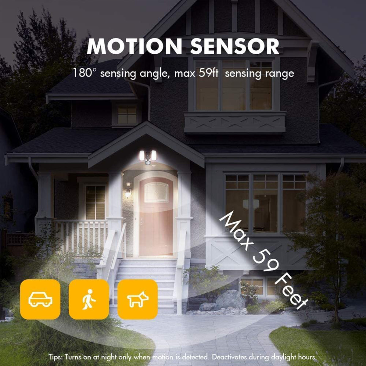 Lutec Outdoor Dual Head Floodlight Home Security Motion Sensor Light, Black