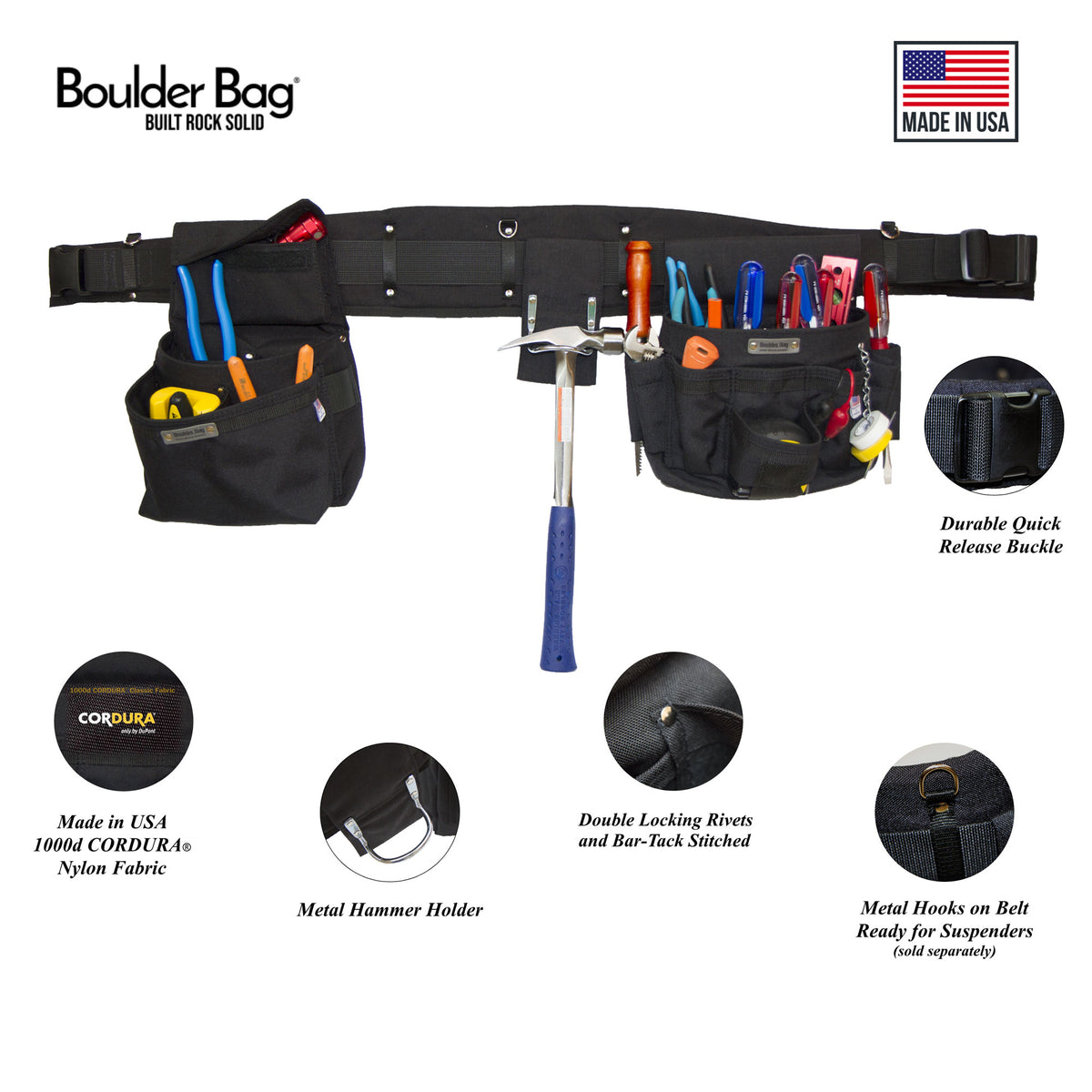 Boulder Bag Ultimate Comfort Combo 100 Electrician Tool Belt, 31-35", Black