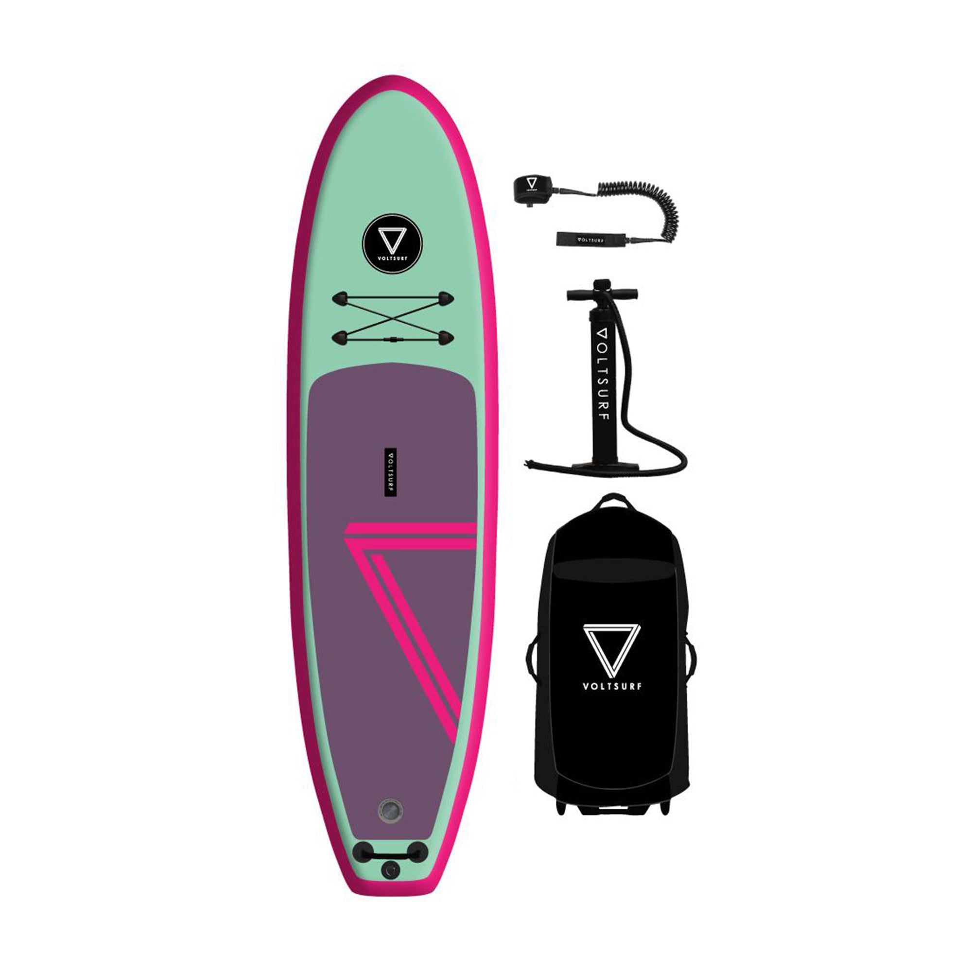 VoltSurf 10 Foot Class Act Inflatable SUP Stand Up Paddle Board Kit, Pink Rail - VMInnovations
