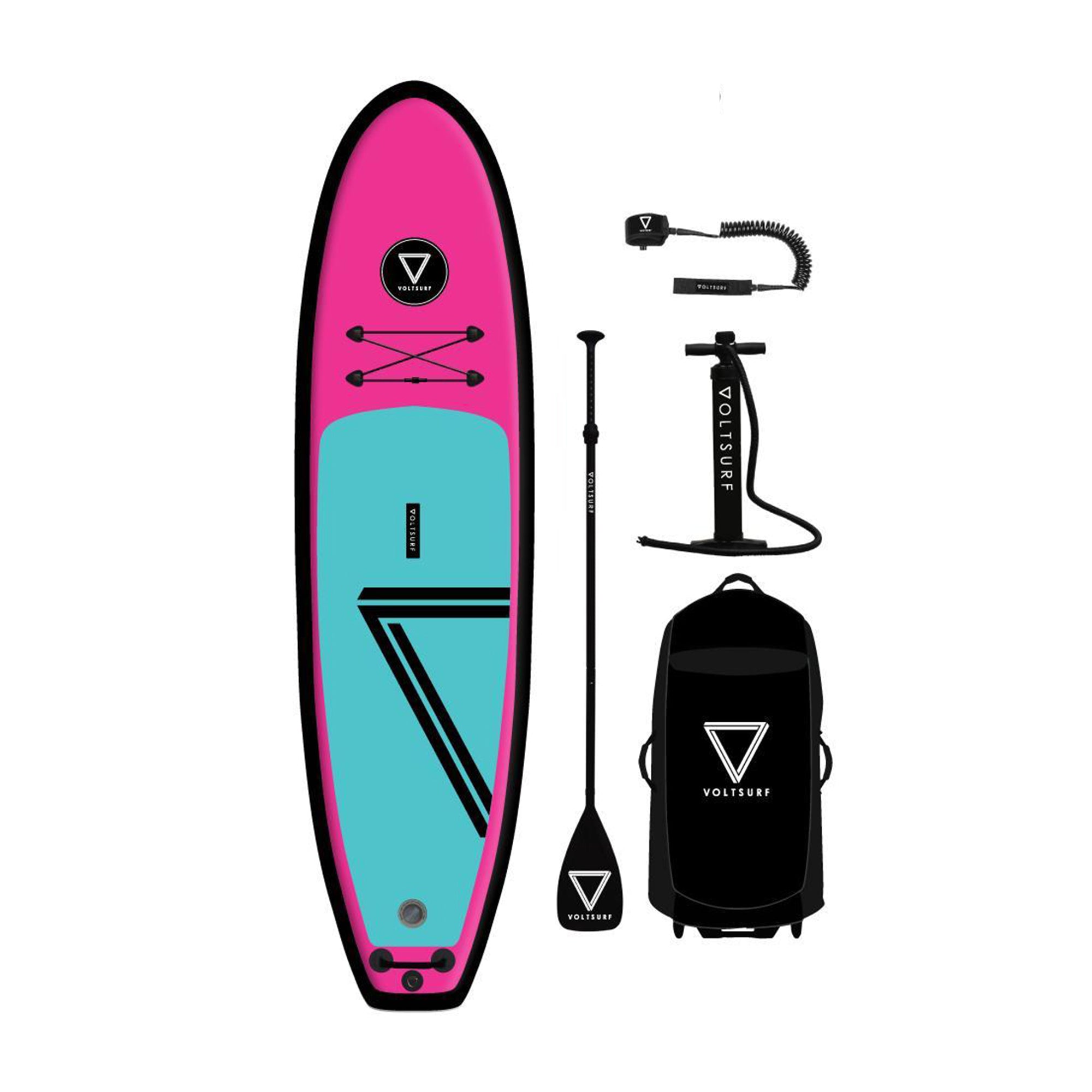 VoltSurf 10 Foot Class Act Inflatable SUP Stand Up Paddle Board Kit, Black Rail - VMInnovations
