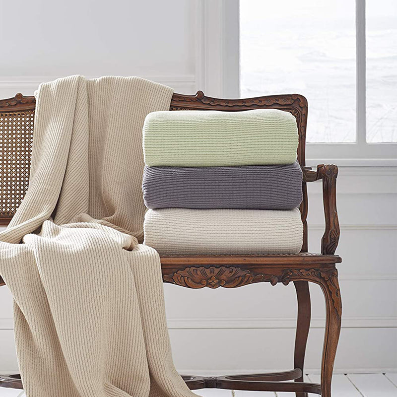 Grund Sea Pines 100 Percent Organic Soft Woven Knit Cotton Throw Blanket, Sage