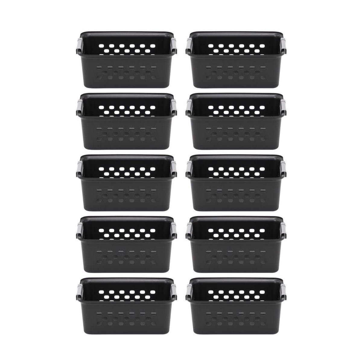 IRIS USA Plastic Storage Bin Organizers with Folding Handles, Black, Set of 10