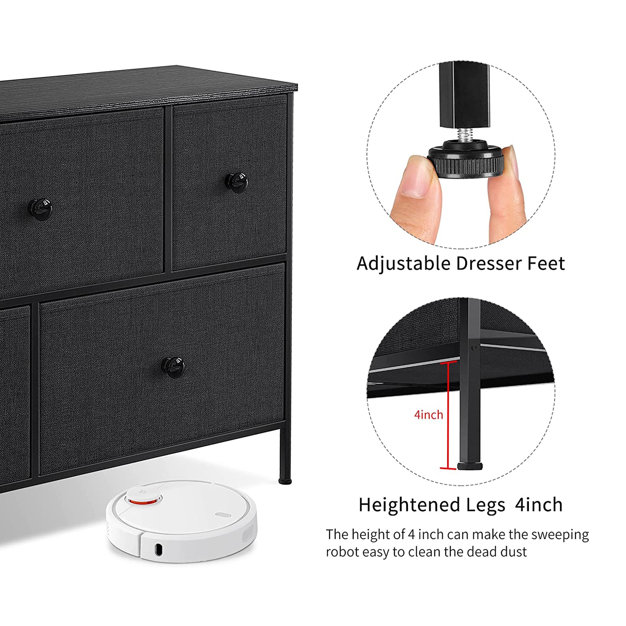 REAHOME 5 Drawer Steel Frame Storage Chest Dresser, Black Grey (Open Box) - VMInnovations