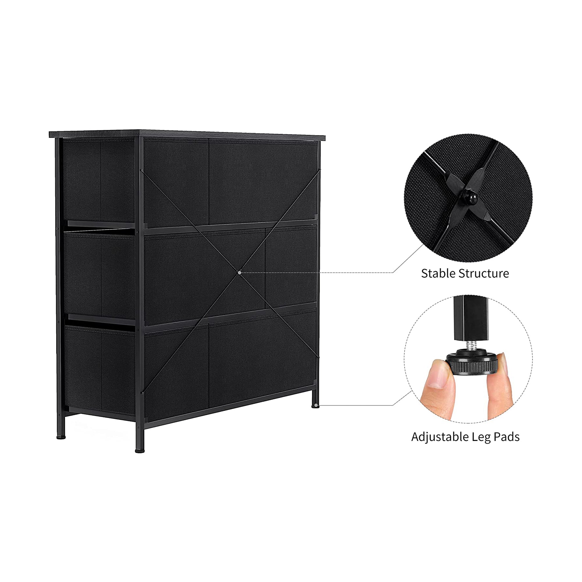6 Drawer Steel Frame Bedroom Storage Chest Dresser, Black Grey (For Parts) - VMInnovations