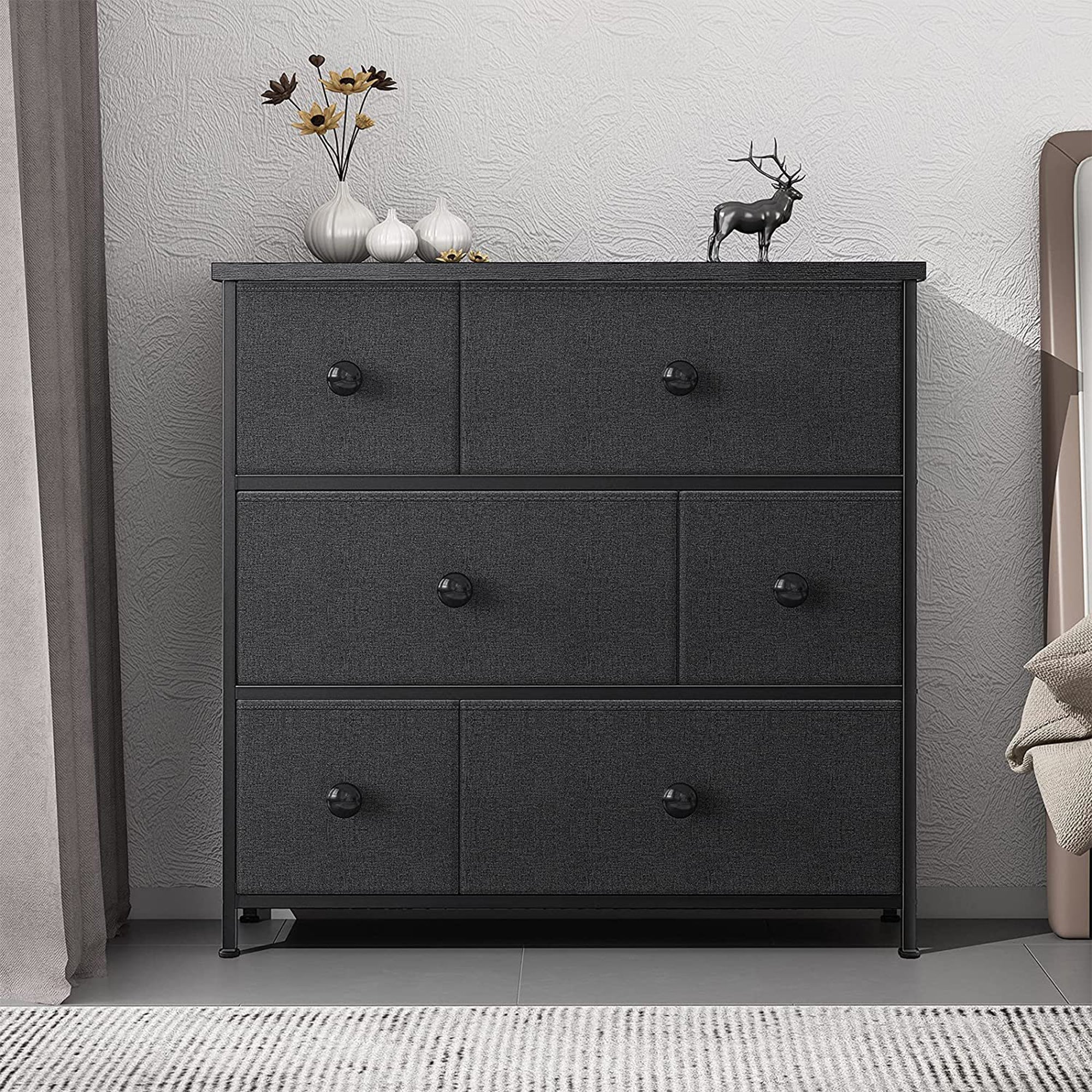 6 Drawer Steel Frame Bedroom Storage Chest Dresser, Black Grey (For Parts) - VMInnovations