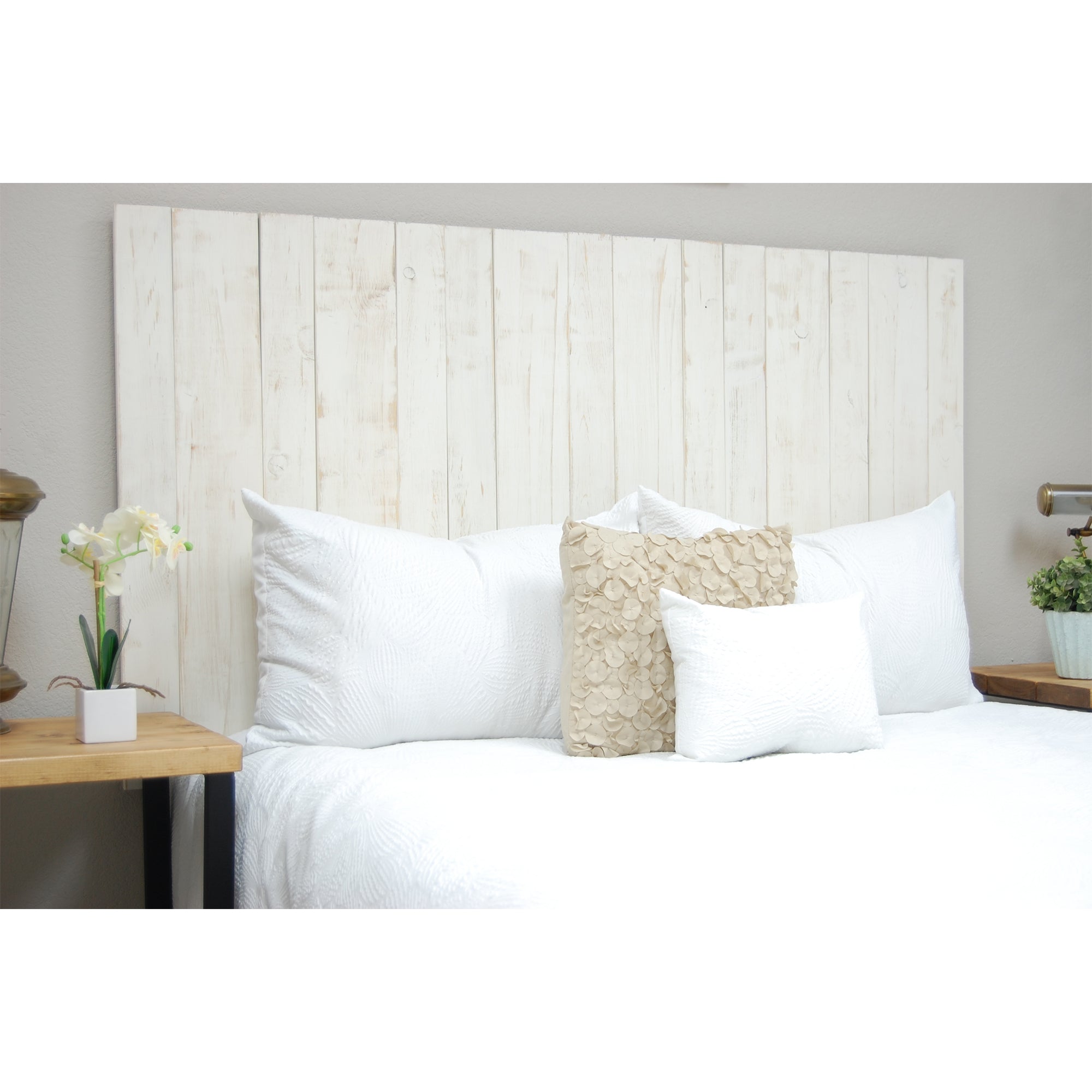 Barn Walls Floating Hanger 3 Panel Wall Headboard, Whitewash, Queen (Open Box)