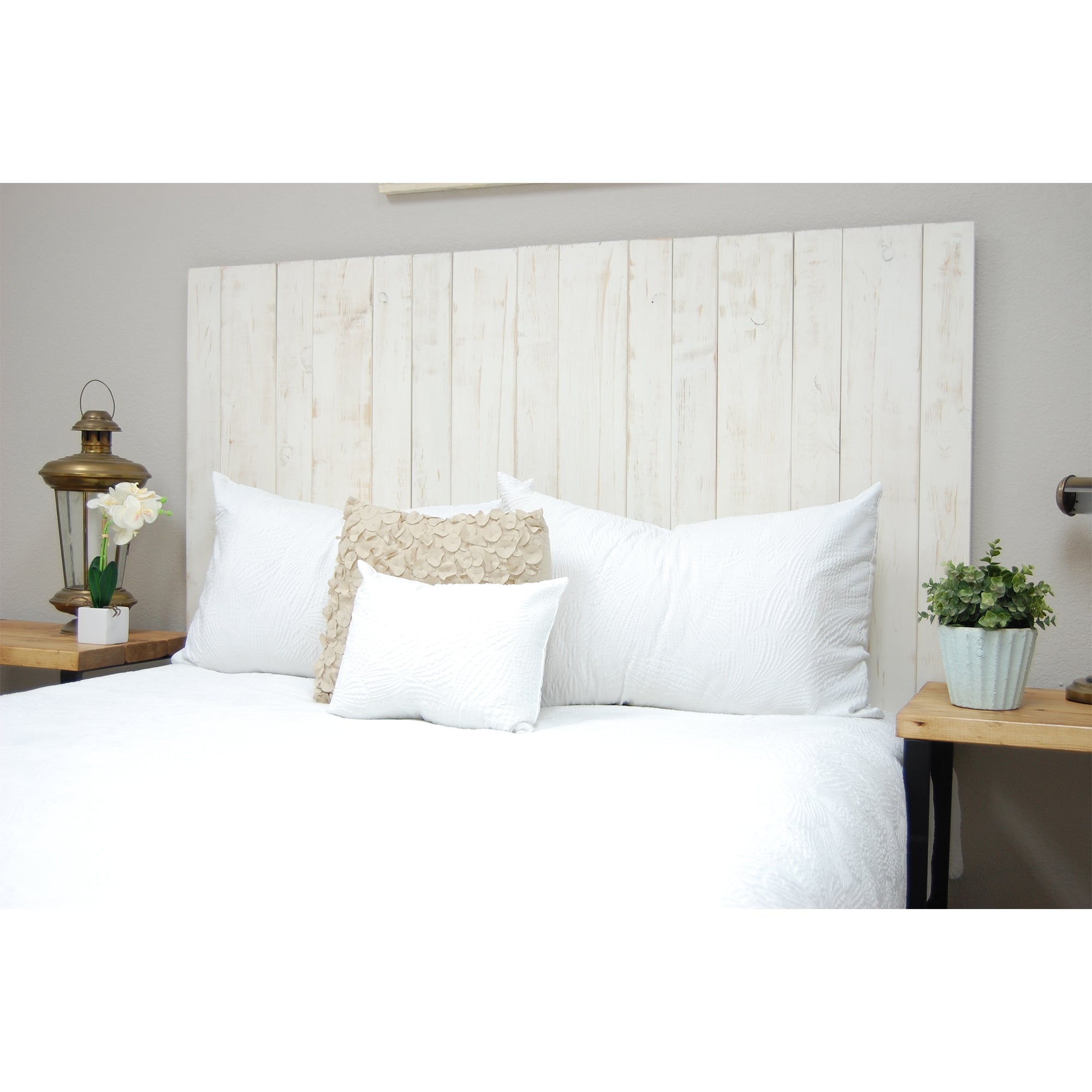 Barn Walls Floating Hanger 3 Panel Wall Headboard, Whitewash, Queen (Open Box)
