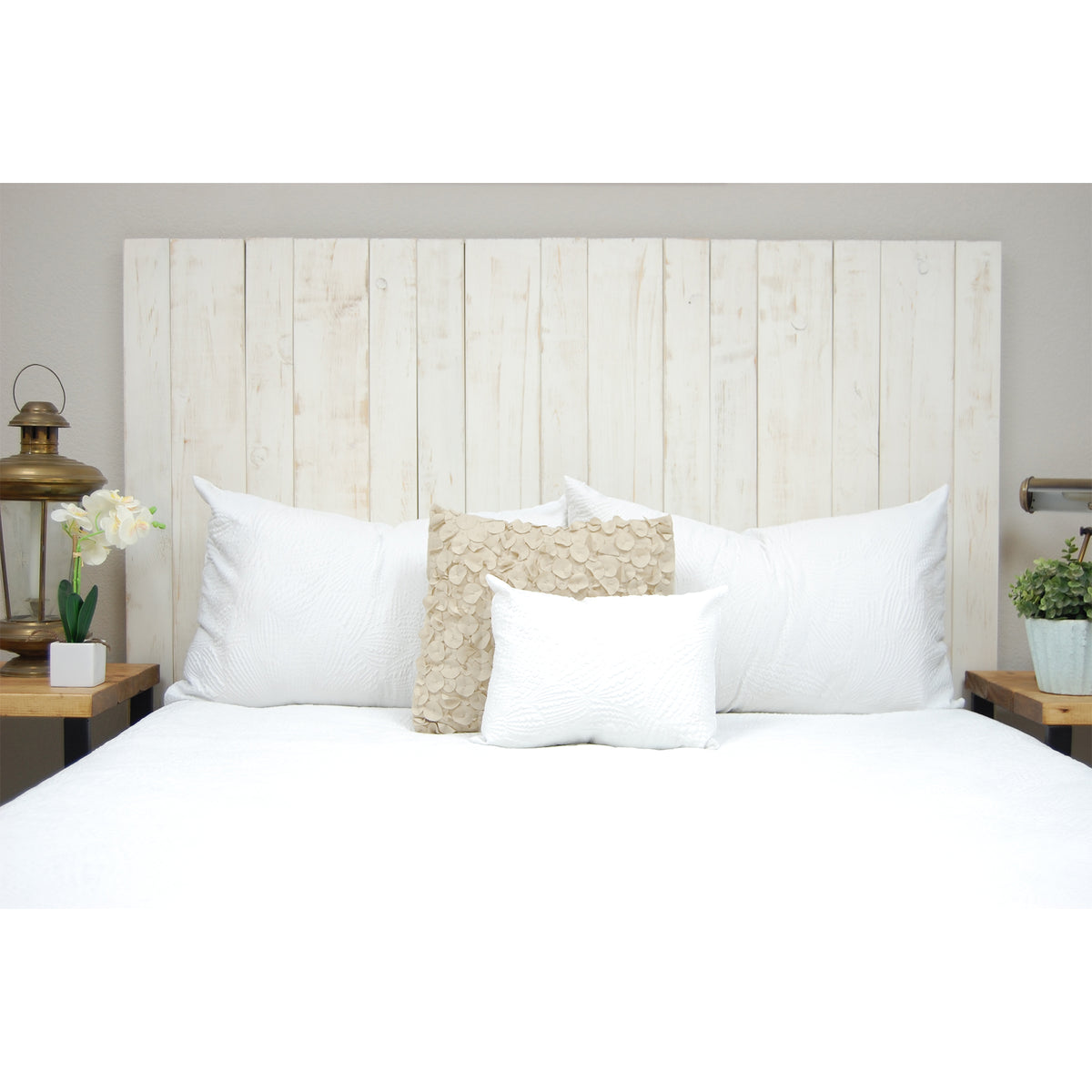 Barn Walls Floating Hanger 3 Panel Wall Headboard, Whitewash, Queen (Open Box)