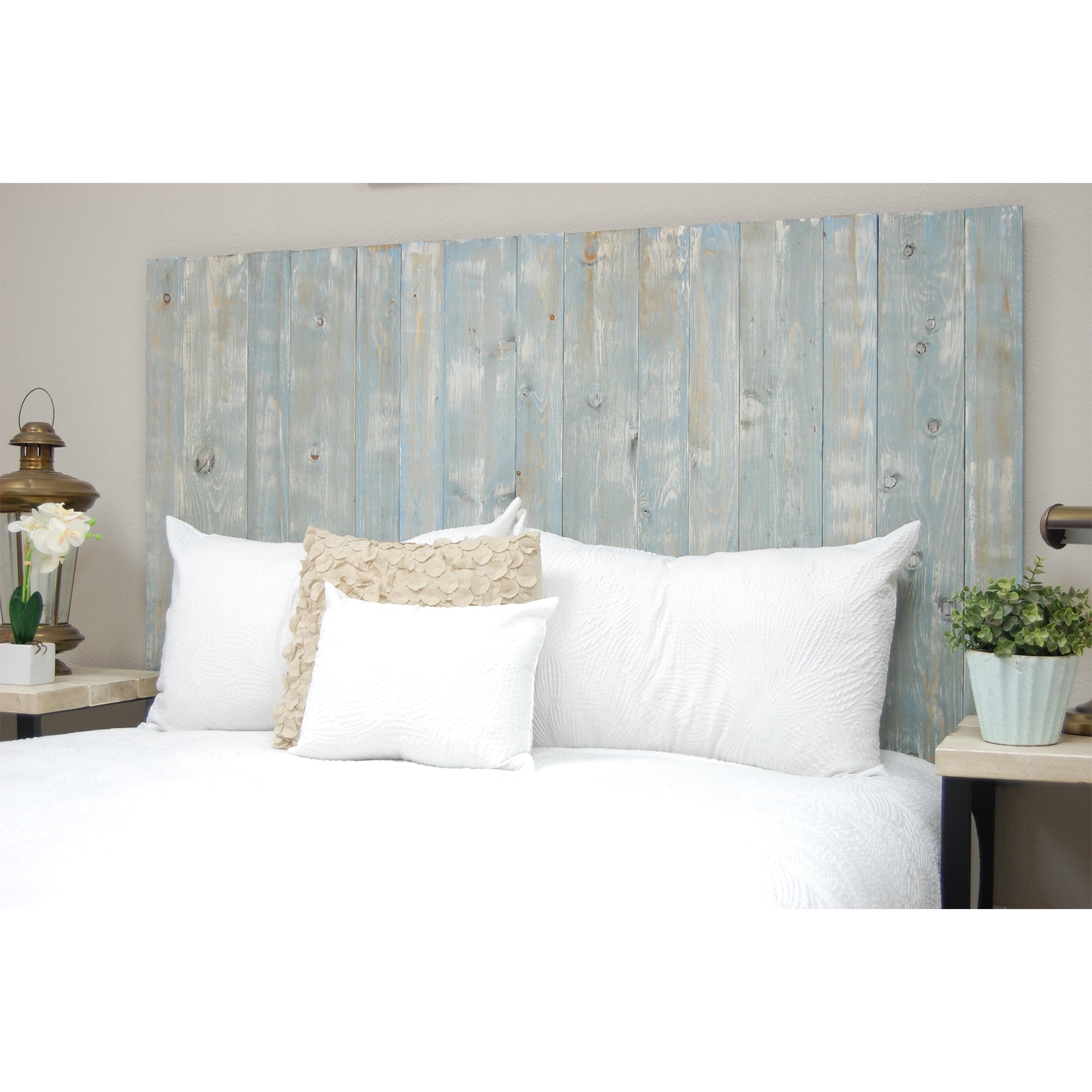 Barn Walls Handcrafted Floating 4 Panel Headboard, Blue Powderwash, King (Used)