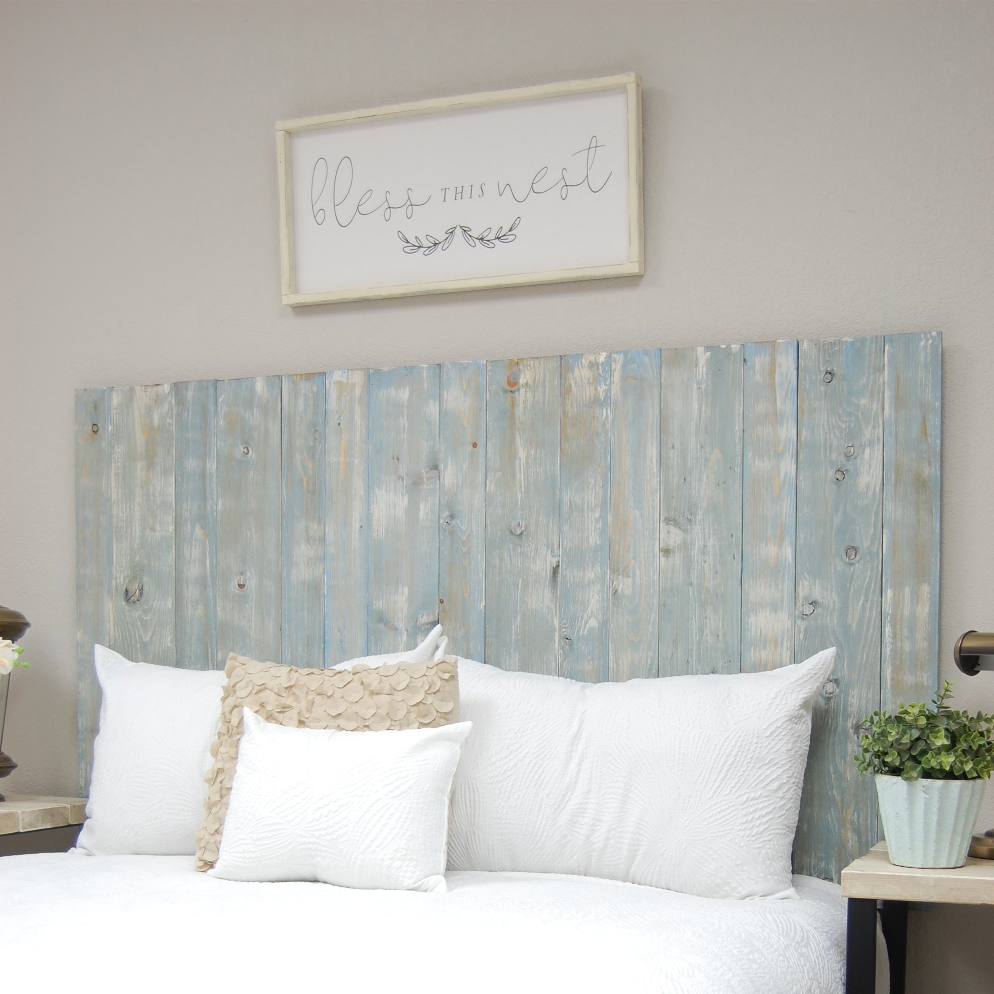 Barn Walls Handcrafted Floating 4 Panel Headboard, Blue Powderwash, King (Used)