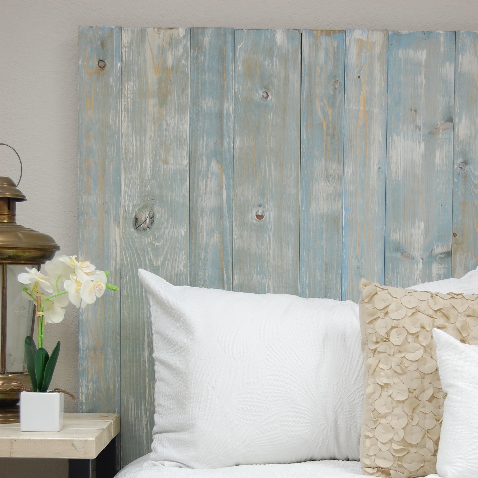 Barn Walls Handcrafted Floating 4 Panel Headboard, Blue Powderwash, King (Used)
