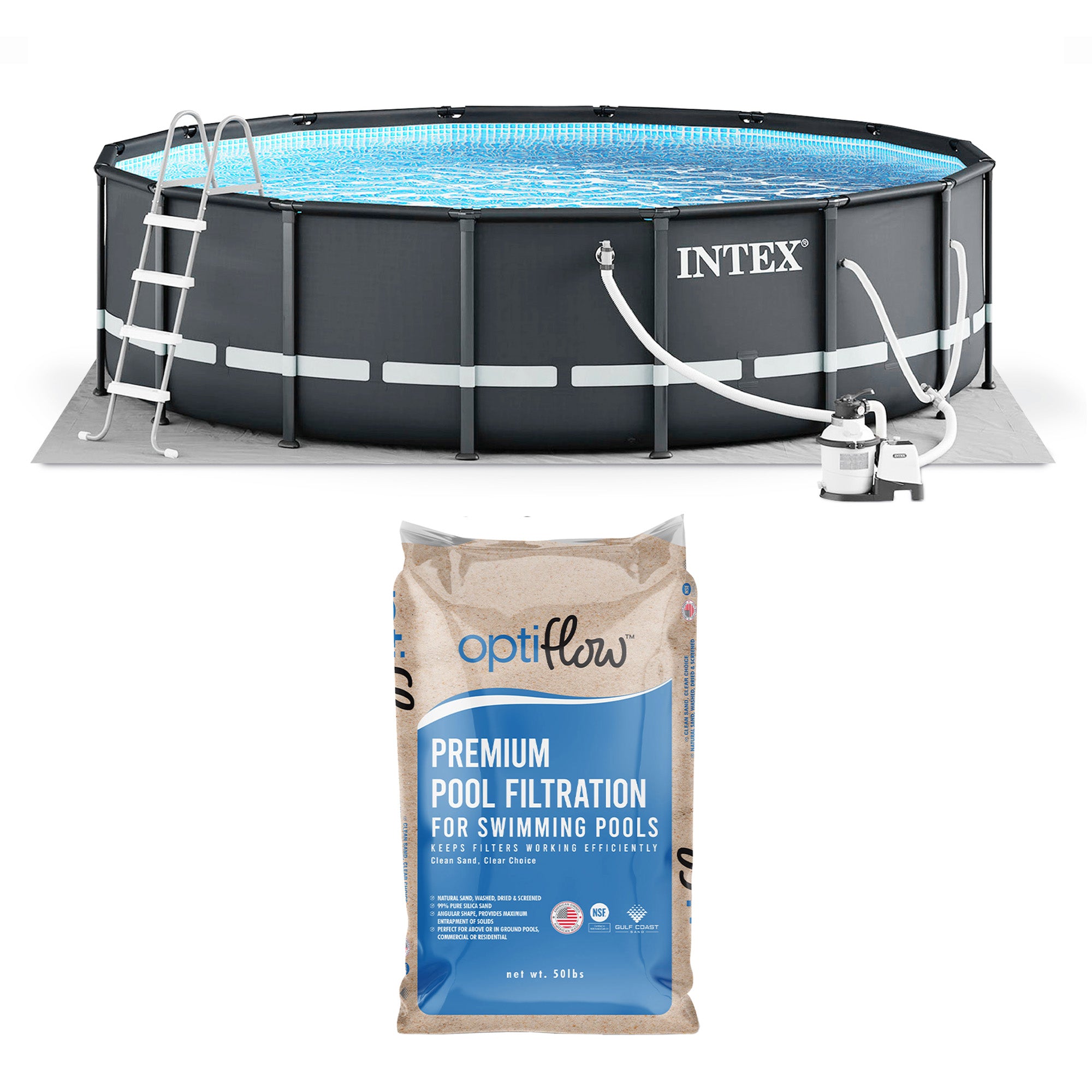 Intex Ultra XTR Frame 14'x42" Above Ground Pool and OptiFlow Premium Filter Sand - VMInnovations