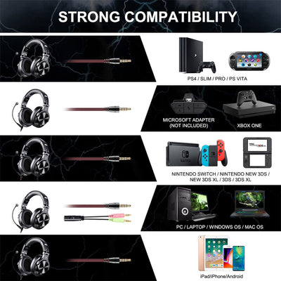OneOdio A71 Studio Gaming Portable Wired Over Ear Headphones w/ Boom Mic, Black