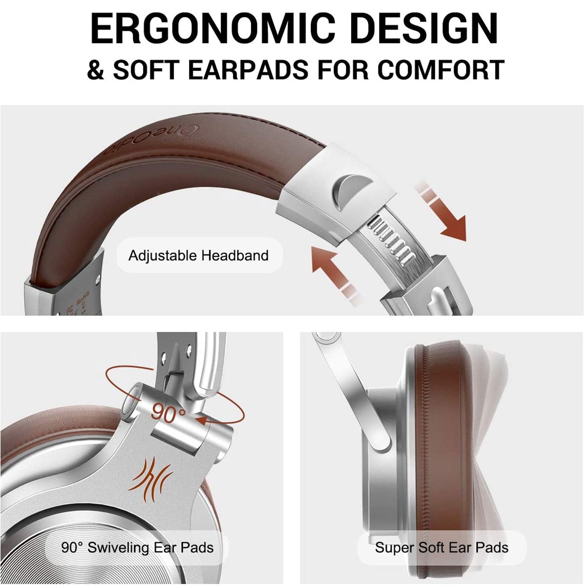 OneOdio A71 Studio Portable Wired Over Ear Headphones with Stereo Sound, Silver