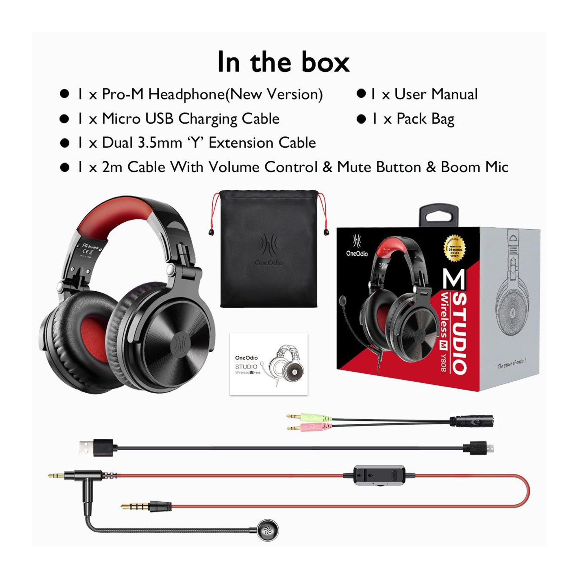OneOdio Pro M Black+Red Gaming Headset with S100 Headphones with Mic, Black - VMInnovations