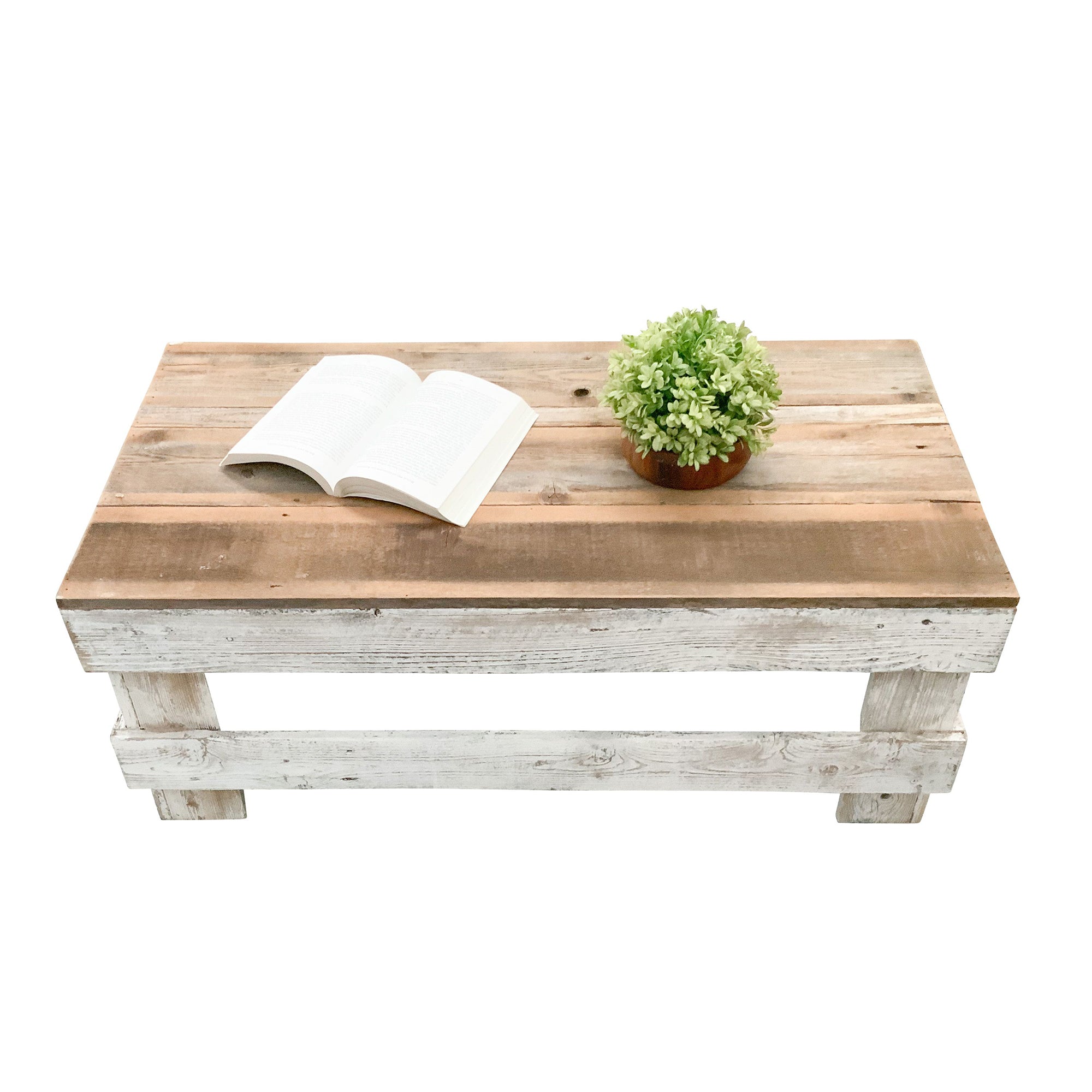 del Hutson Designs Landmark Pine Wood Farmhouse End/Coffee Table, Natural/White