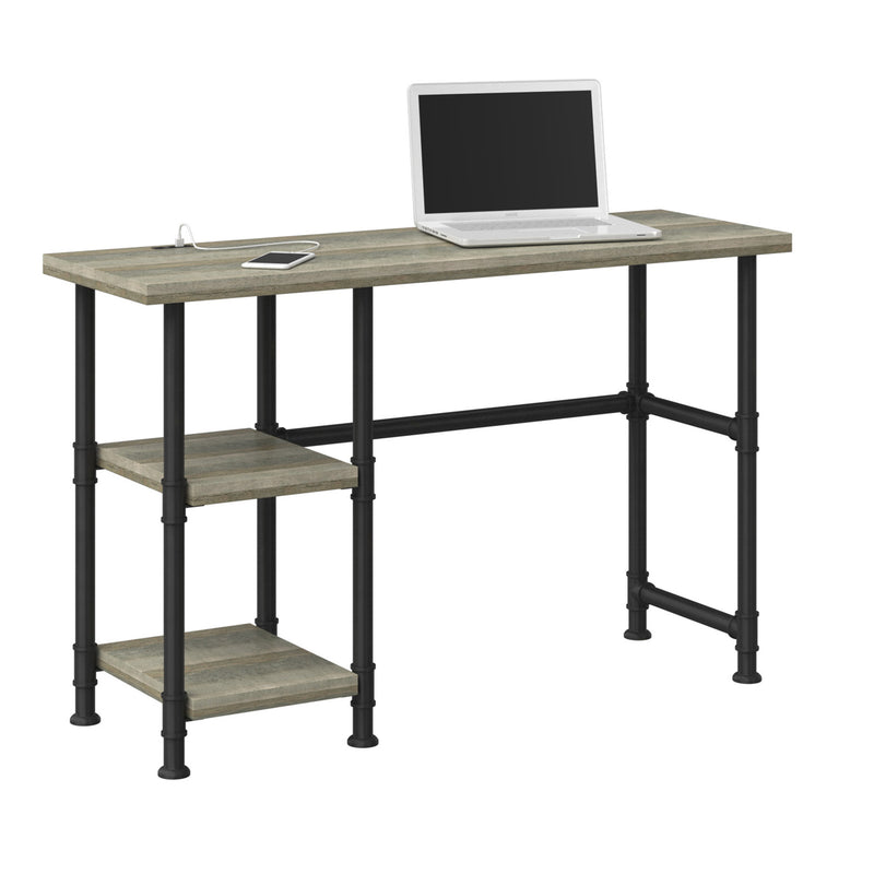 Twin Star Home Industrial Style Wood and Metal Piping Desk w/ USB Charging Ports