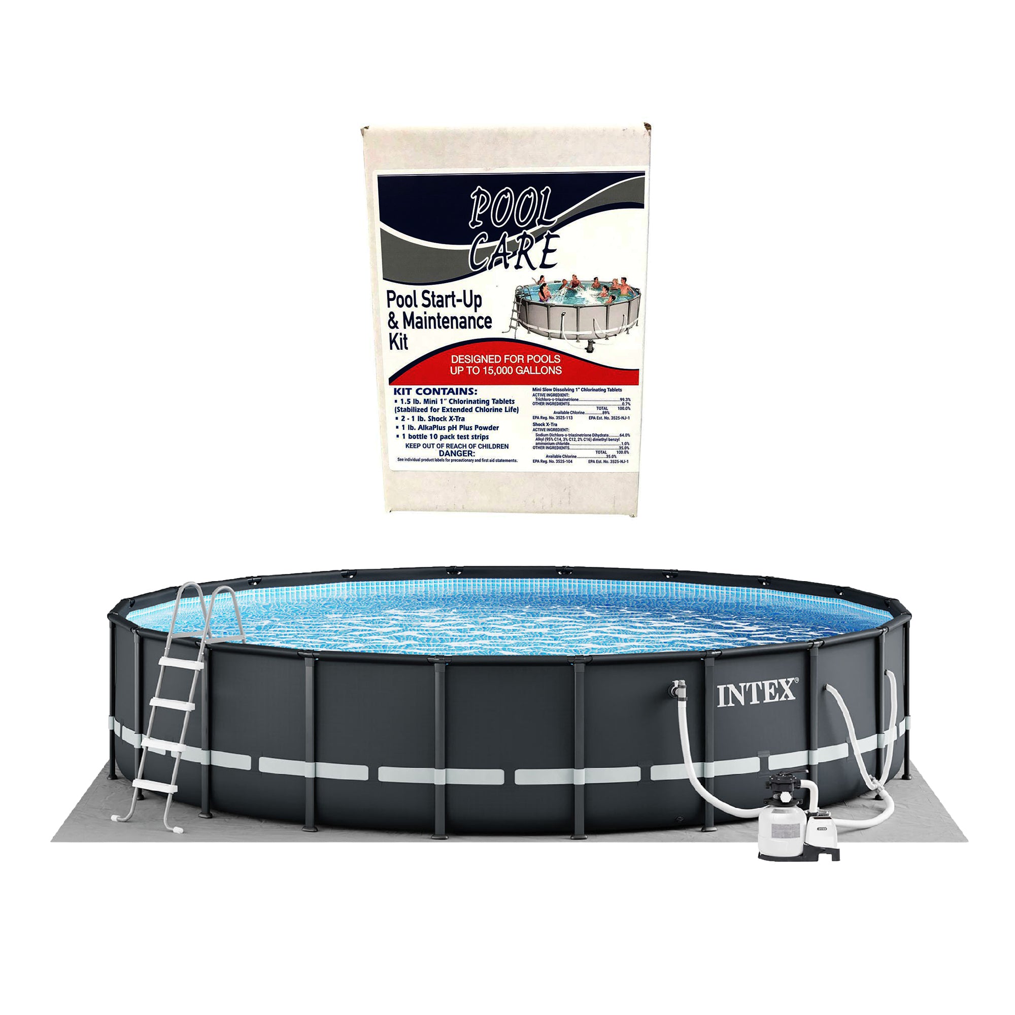 Intex 26ft x 52in Ultra Frame Swimming Pool Set & Pool Chemical Maintenance Kit - VMInnovations