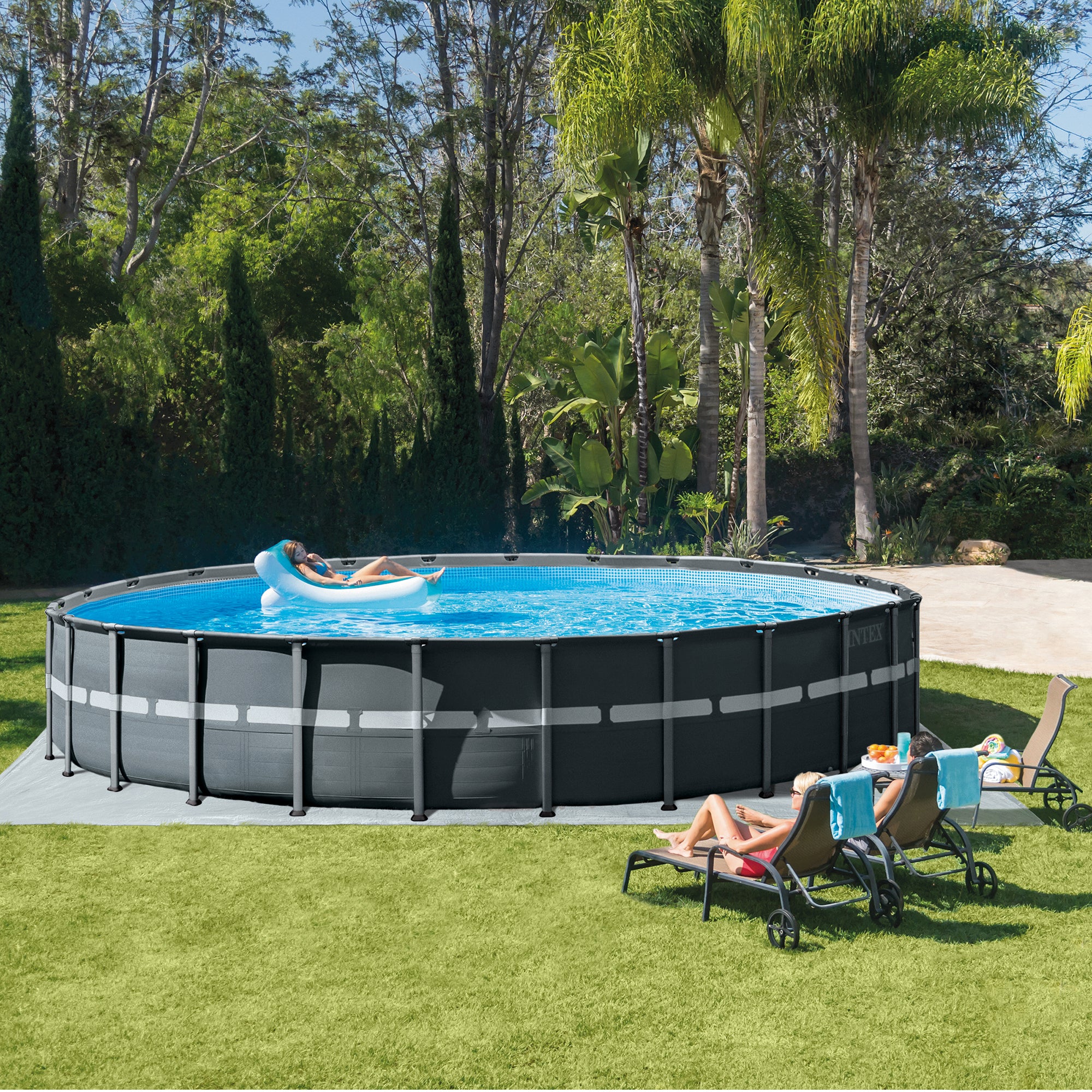 Intex Above Ground Pool with Pump & Ladder Bundle w/ Pool Care Chlorine Tablets - VMInnovations