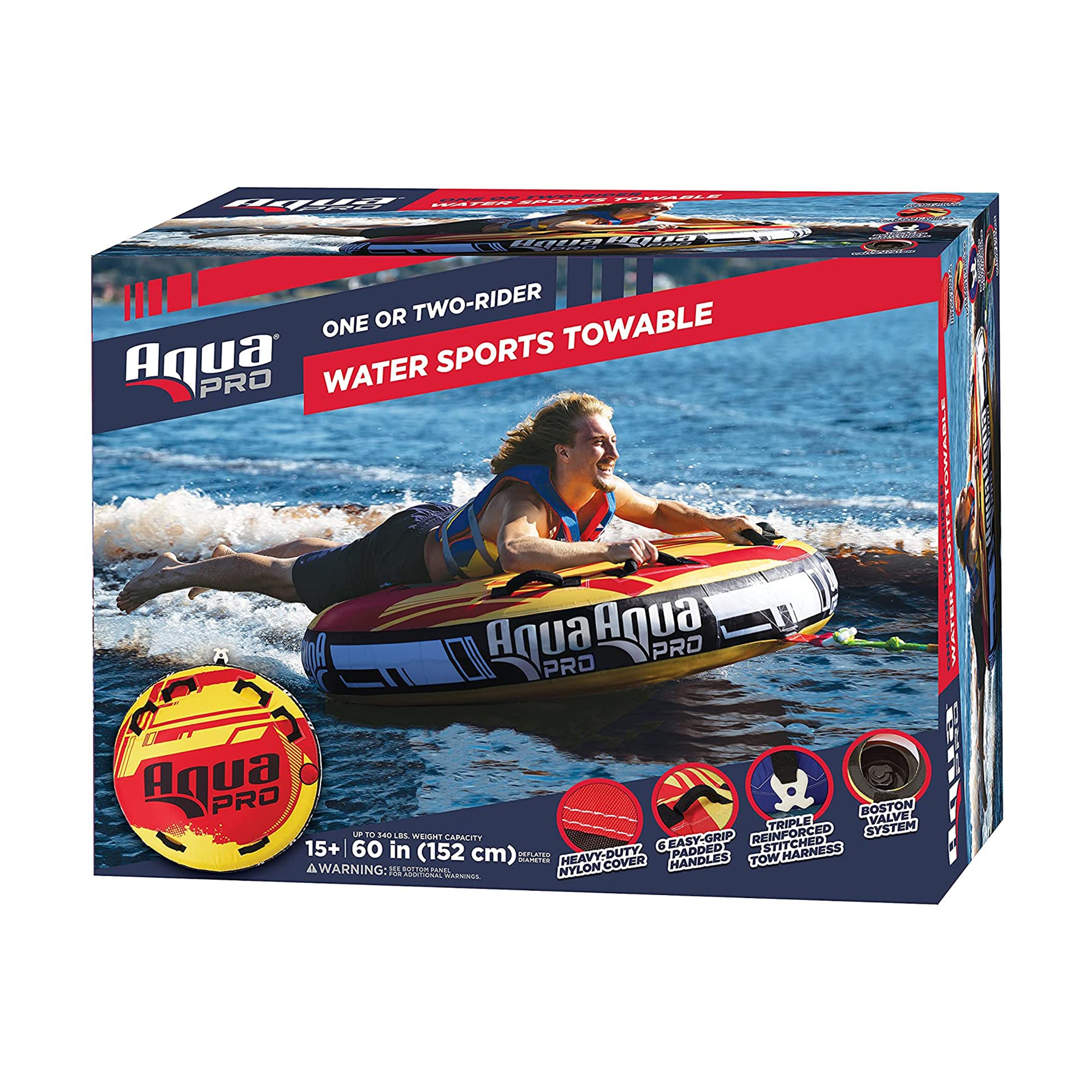 AquaPro 60 In Deck Style Towable, Yellow & Red with 96 In Tiger Towable, Orange