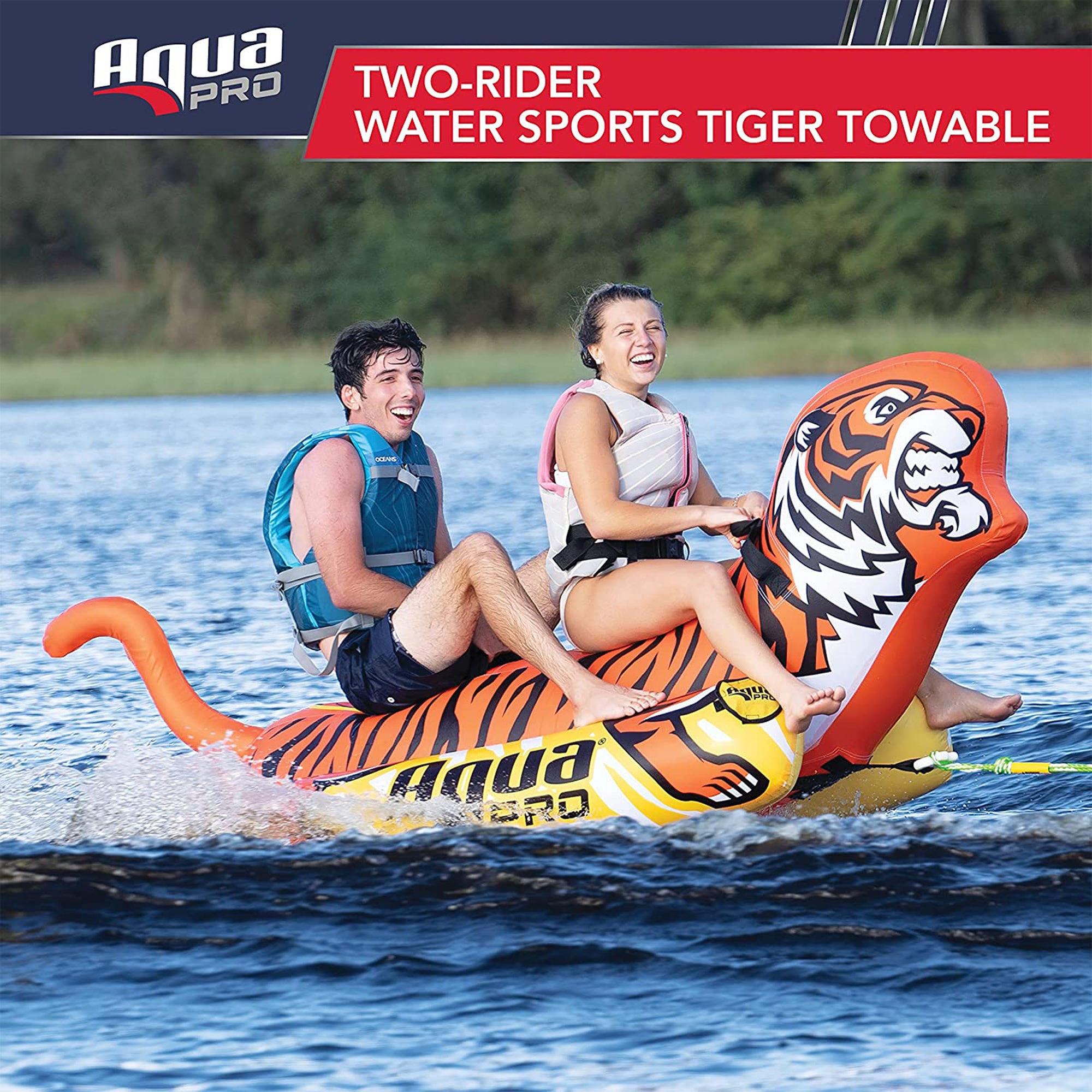 AquaPro 60 In Deck Style Towable, Yellow & Red with 96 In Tiger Towable, Orange