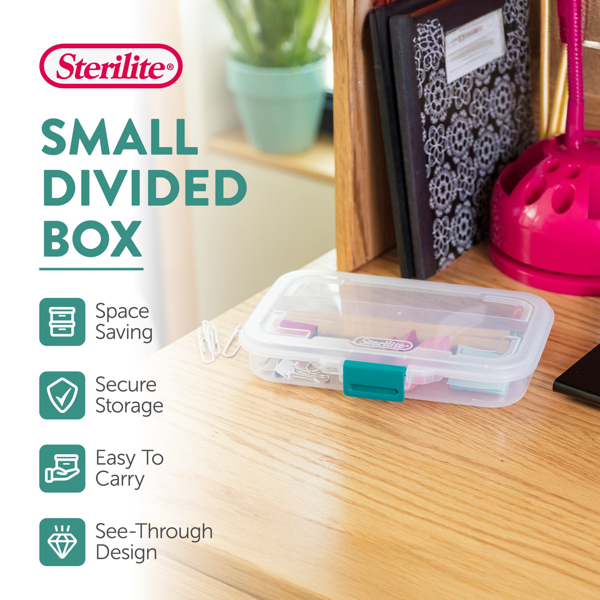 Sterilite Convenient Small Divided Clear Storage Pencil Box & Latch Lid, 1 Pack - VMInnovations