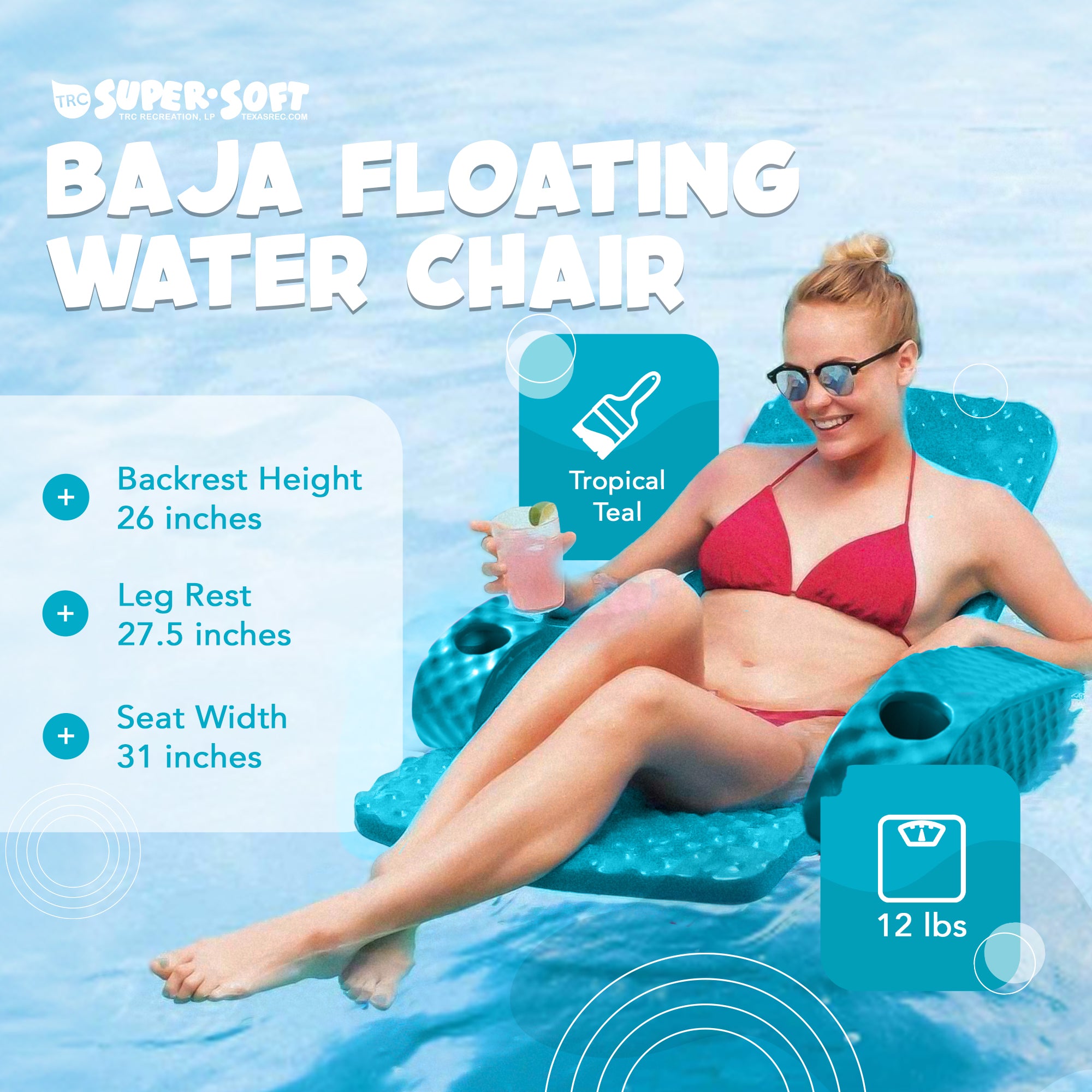 TRC Recreation Folding Baja Chair Swimming Pool Float Armchair, Teal (Used)