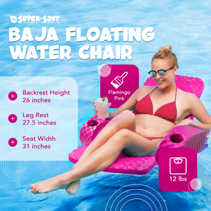 TRC Recreation Folding Baja Chair Swimming Pool Float Armchair, Flamingo Pink - VMInnovations