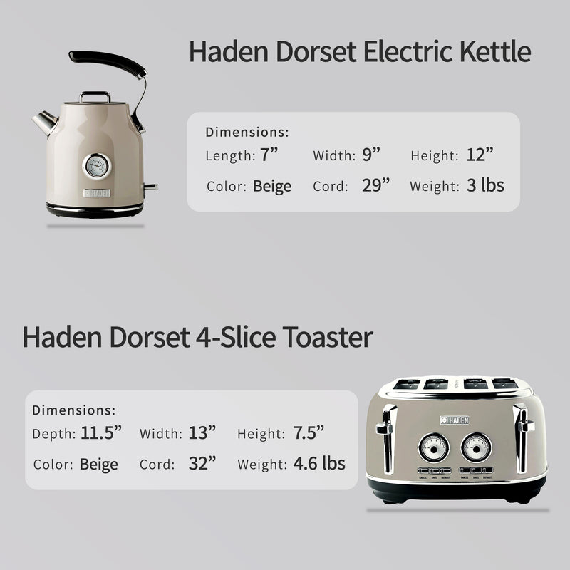 Haden Dorset 1.7 Liter Stainless Steel Electric Kettle w/ Dorset 4 Slice Toaster