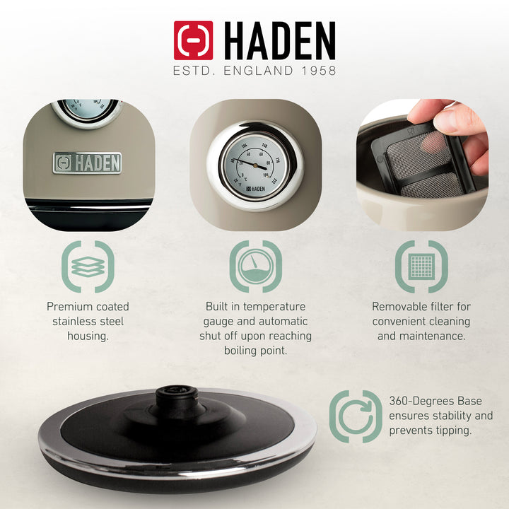 Haden Dorset 4 Slice Wide Slot Toaster & Electric Water Kettle, Putty & Chrome - VMInnovations