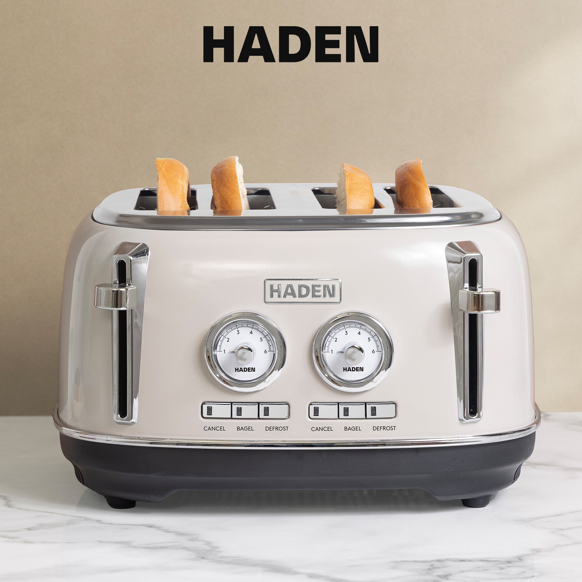 Haden Dorset 4 Slice Wide Slot Toaster & Electric Water Kettle, Putty & Chrome - VMInnovations