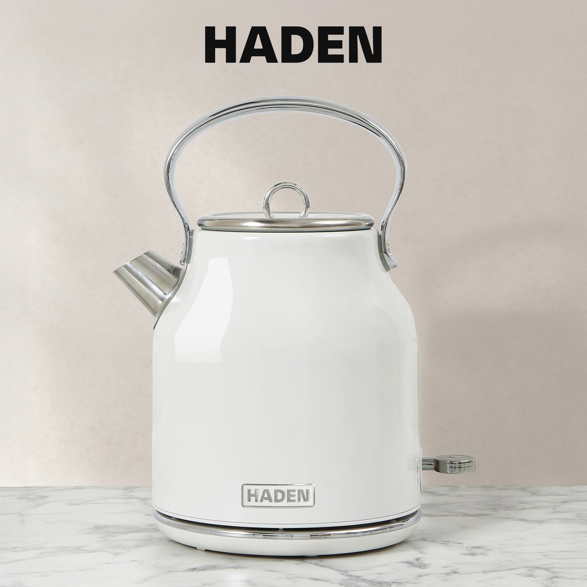 Haden Heritage 1.7 L Stainless Steel Electric Kettle with 2 Slice Toaster, White
