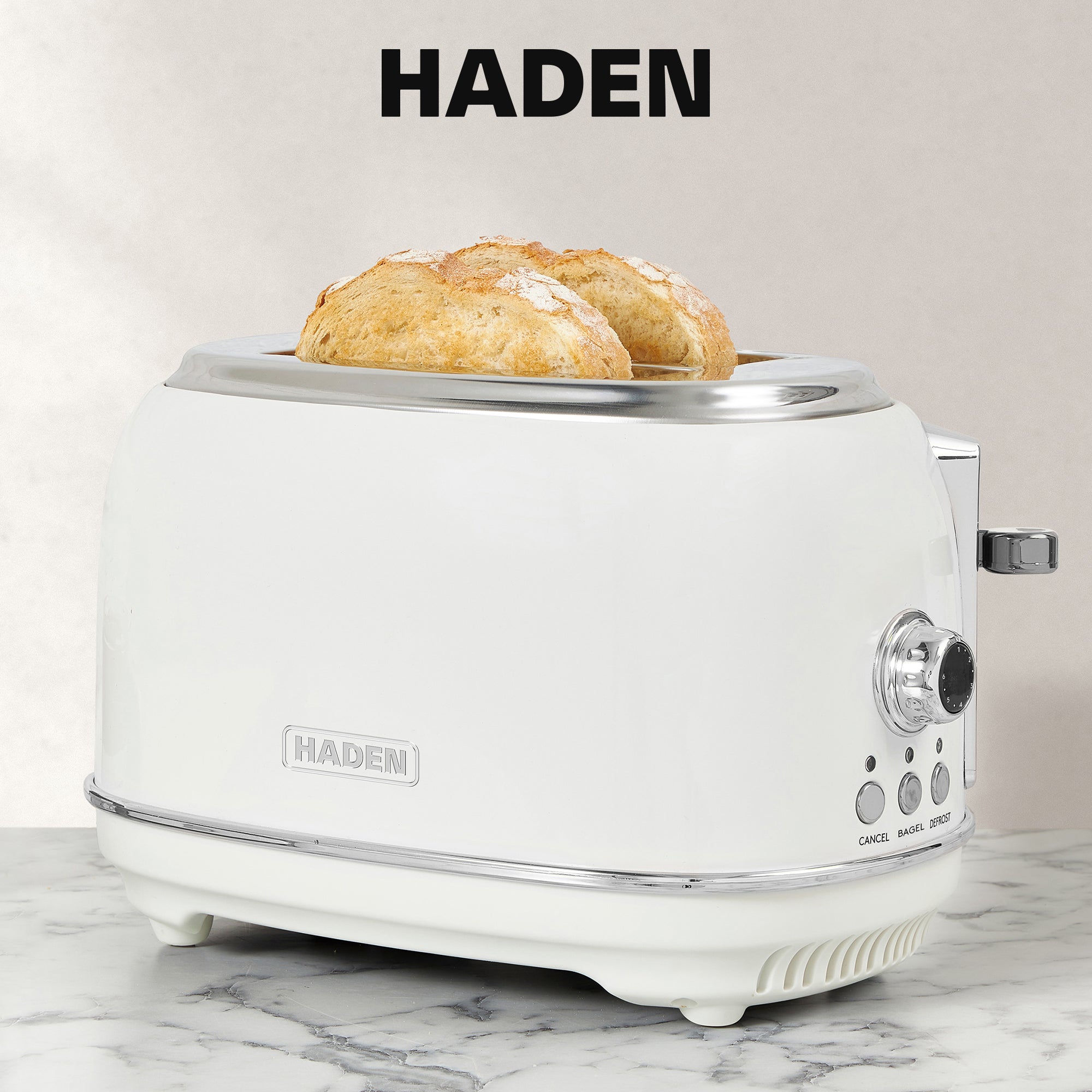 Haden Heritage 1.7 L Stainless Steel Electric Kettle with 2 Slice Toaster, White