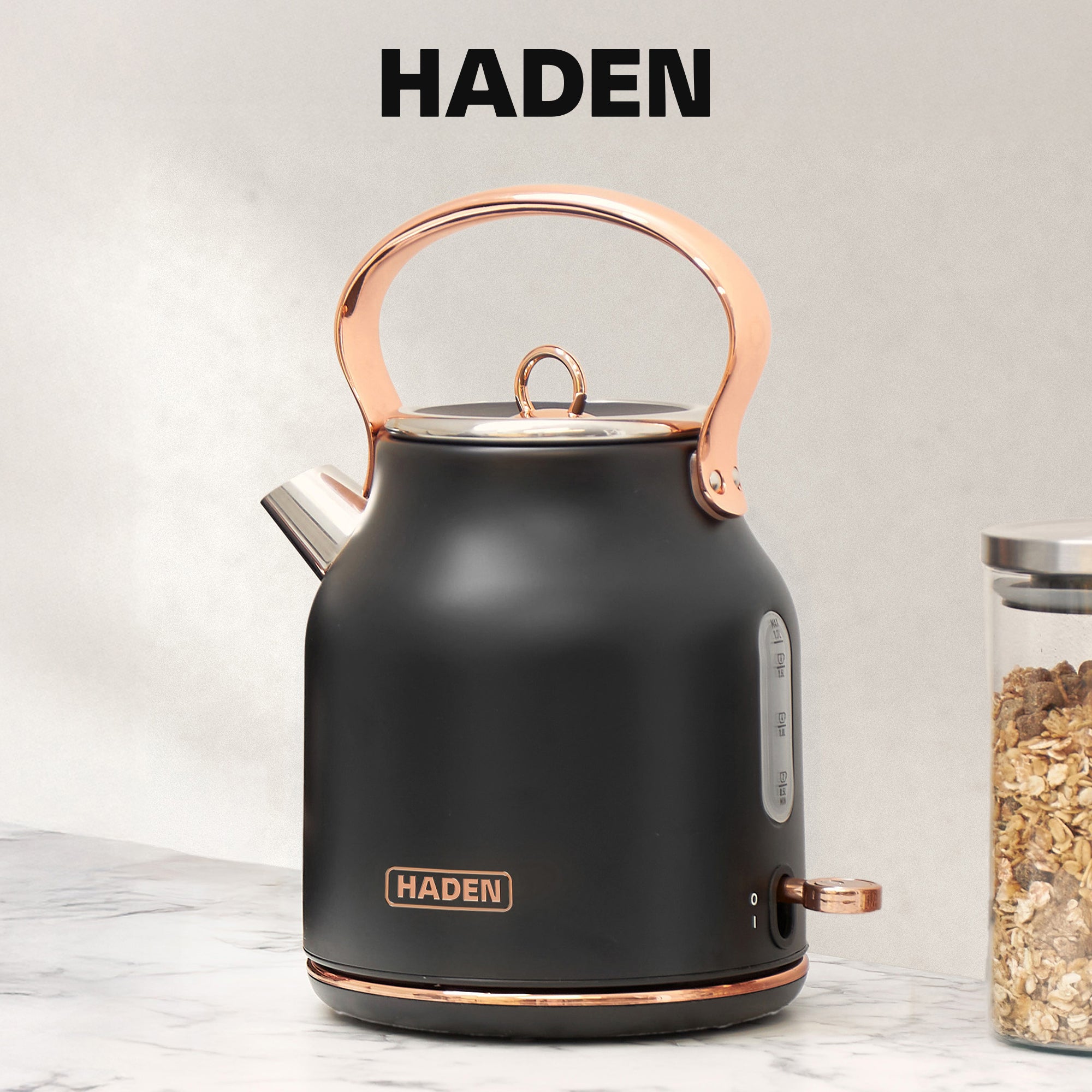 Haden Heritage 4 Slice Wide Slot Toaster & Electric Kettle, Black & Copper - VMInnovations