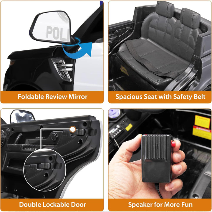 TOBBI 12 Volt Battery Powered Ride On Police SUV for Kids Ages 3 Years, Black - VMInnovations