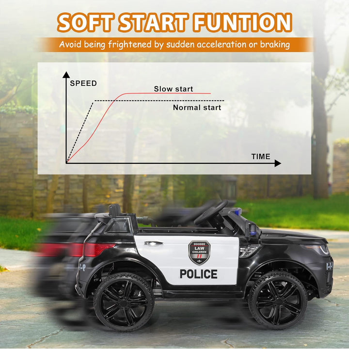 TOBBI 12 Volt Battery Powered Ride On Police SUV for Kids Ages 3 Years, Black - VMInnovations