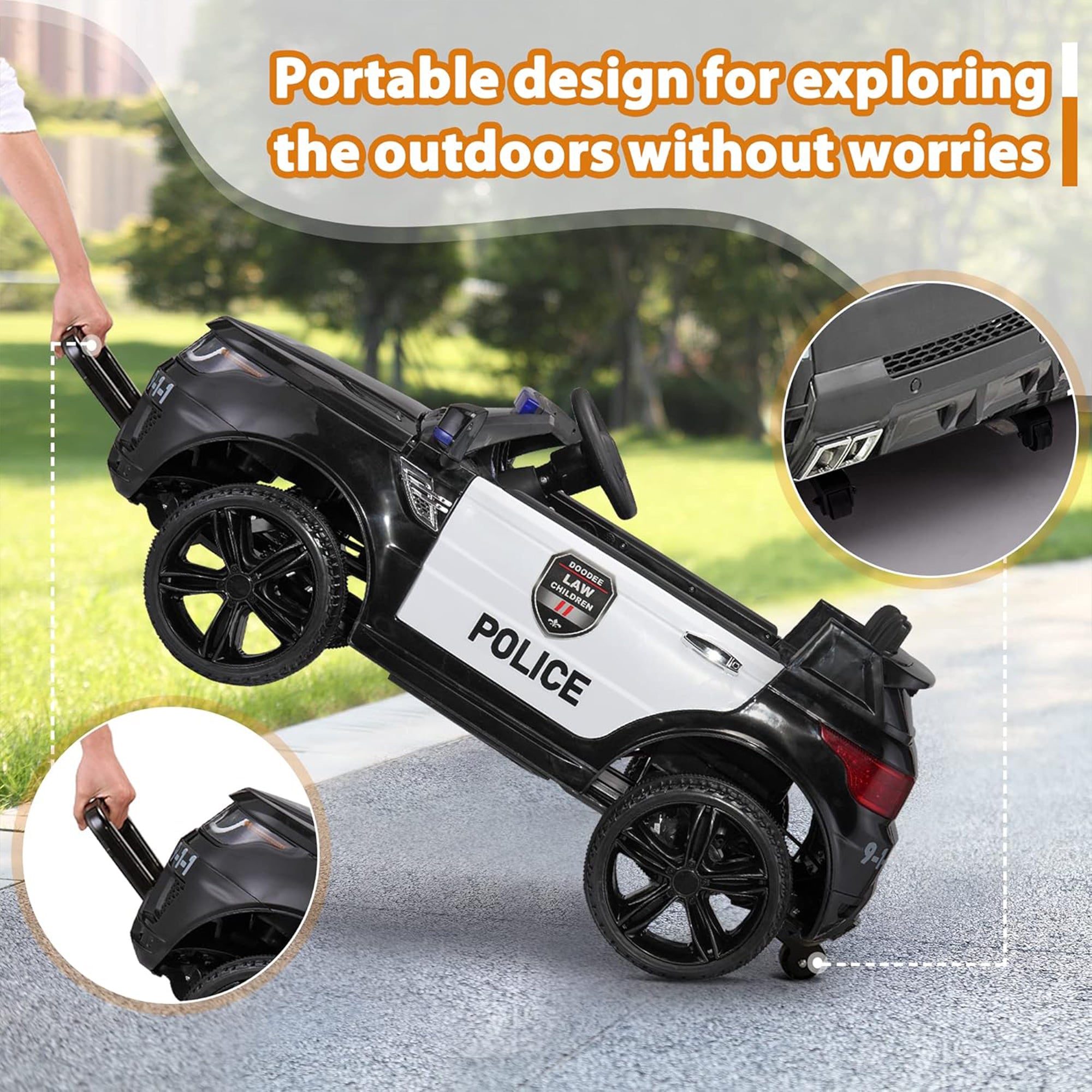 TOBBI 12 Volt Battery Powered Ride On Police SUV for Kids (For Parts)