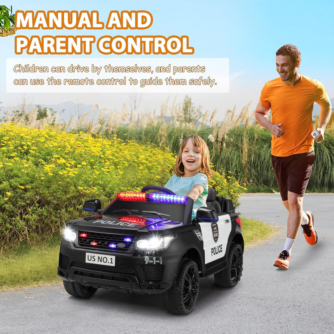TOBBI 12 Volt Battery Powered Ride On Police SUV for Kids Ages 3 Years, Black - VMInnovations