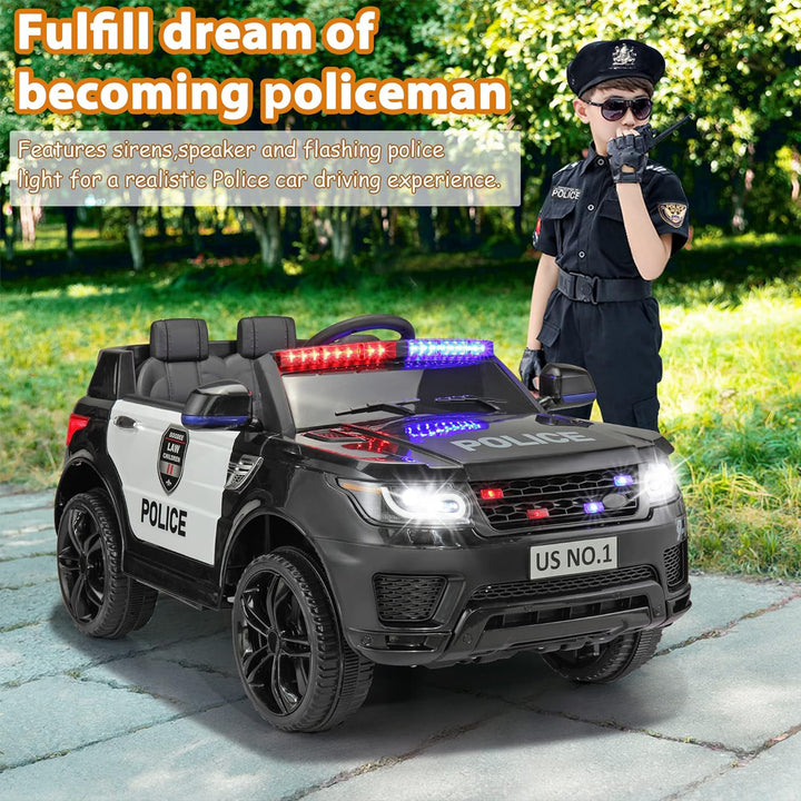 TOBBI 12 Volt Battery Powered Ride On Police SUV for Kids Ages 3 Years, Black - VMInnovations